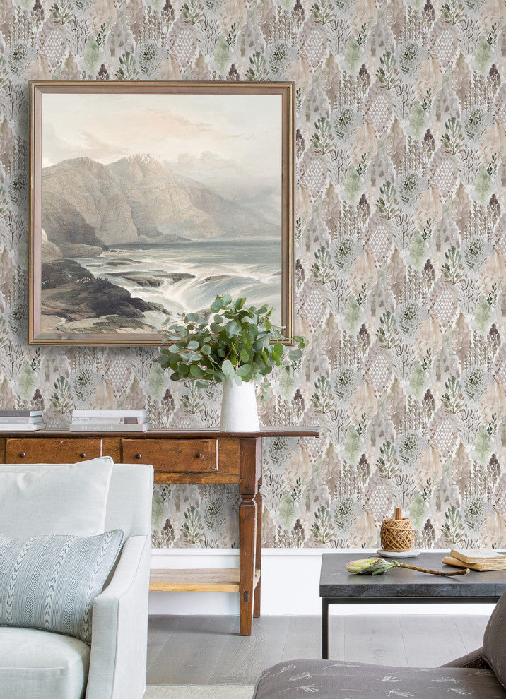 Taupe Watercolor Tree Mosaic Peel & Stick Wallpaper