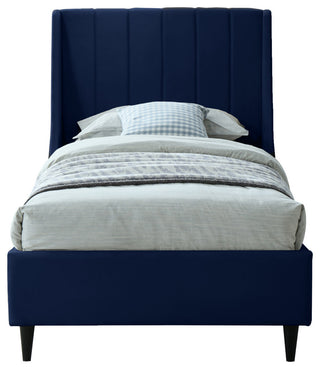 Eva Velvet Upholstered Bed, Navy, Twin