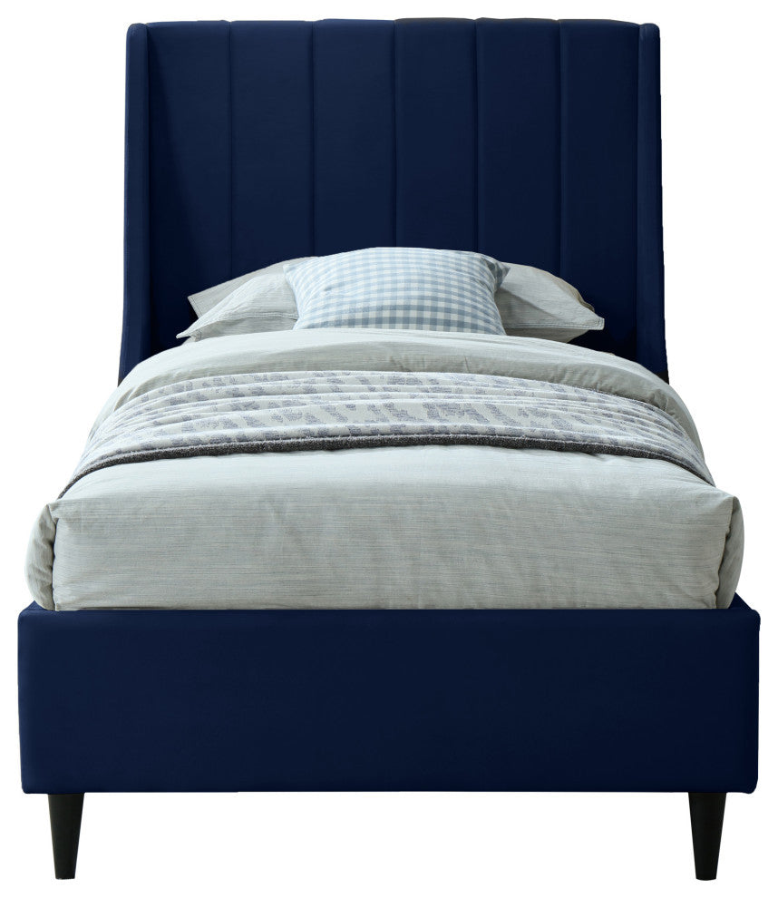 Eva Velvet Upholstered Bed, Navy, Twin