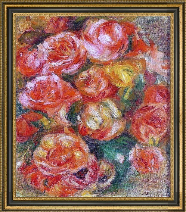 Pierre Auguste Renoir A Bowlful of Roses Framed Premium Canvas Print, 16"x20"
