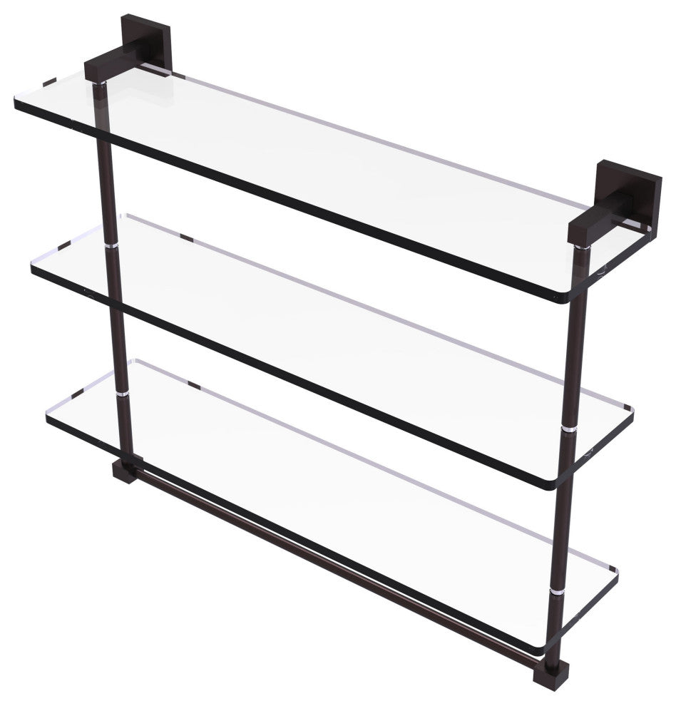 Montero 22" Triple Tiered Glass Shelf with towel bar, Antique Bronze