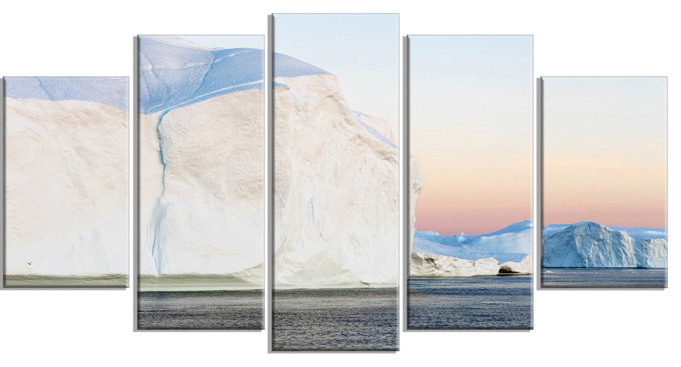 Greenland Ices of Polar Regions, Seashore Canvas Wall Art, 60"x32", 5 Panels