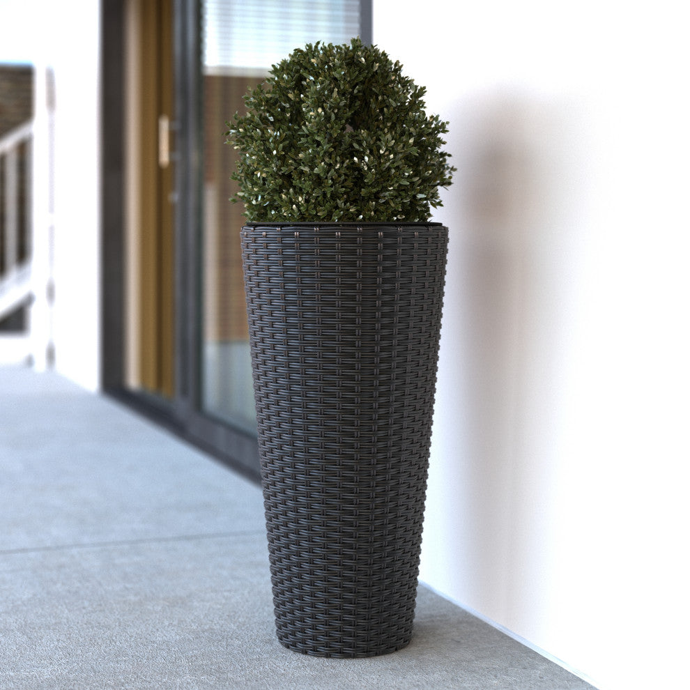Noah Round Wicker Planter 2-Piece Set, Black