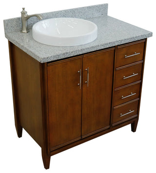 37" Single Vanity, Walnut Finish With Gray Granite