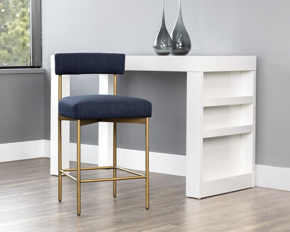 Seneca Counter Stool, Antique Brass, Arena Navy