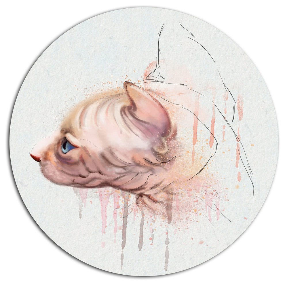 Cute Sphinx Watercolor Illustration, Animal Round Metal Wall Art, 23"