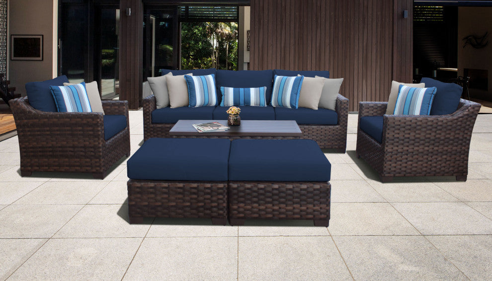 kathy ireland River Brook 8 Piece Wicker Patio Furniture Set, Midnight