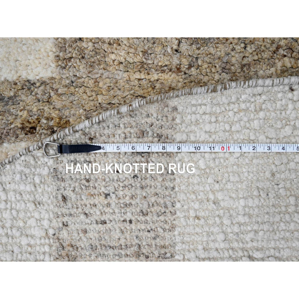 Soft Colors Wool Hand Knotted Minimalist Design Round Oriental Rug, 7'10"x8'3"
