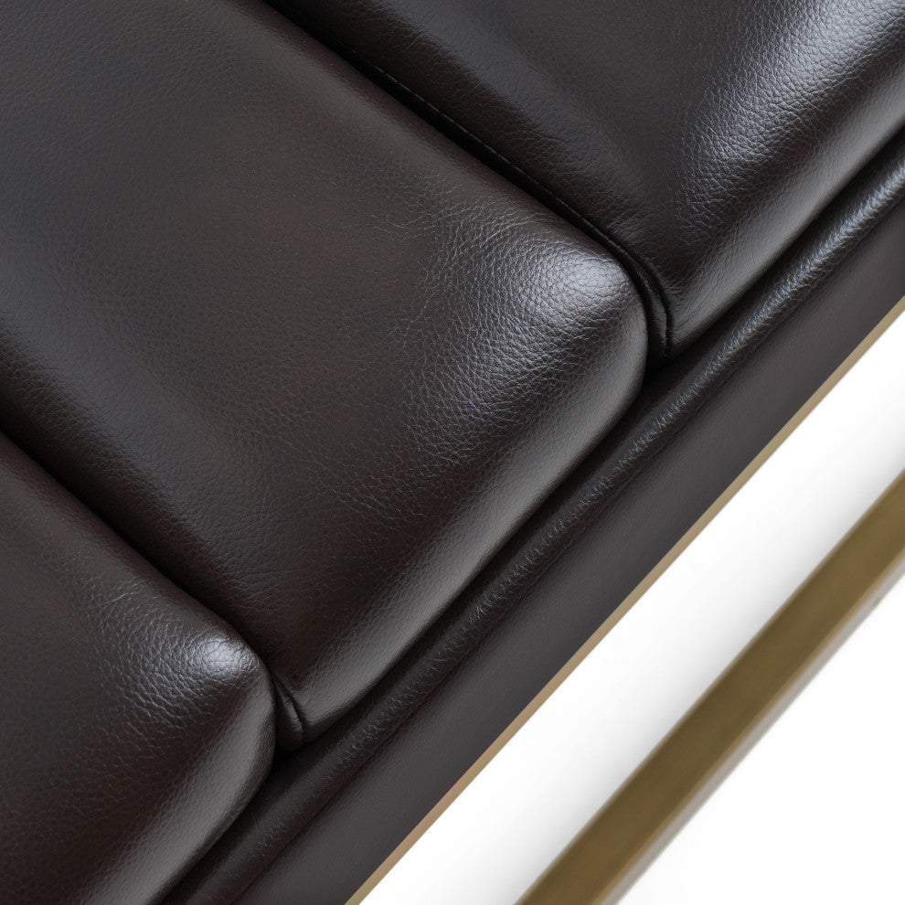 Modrest Bridger Modern Black Vegan Leather + Brass Dining Bench