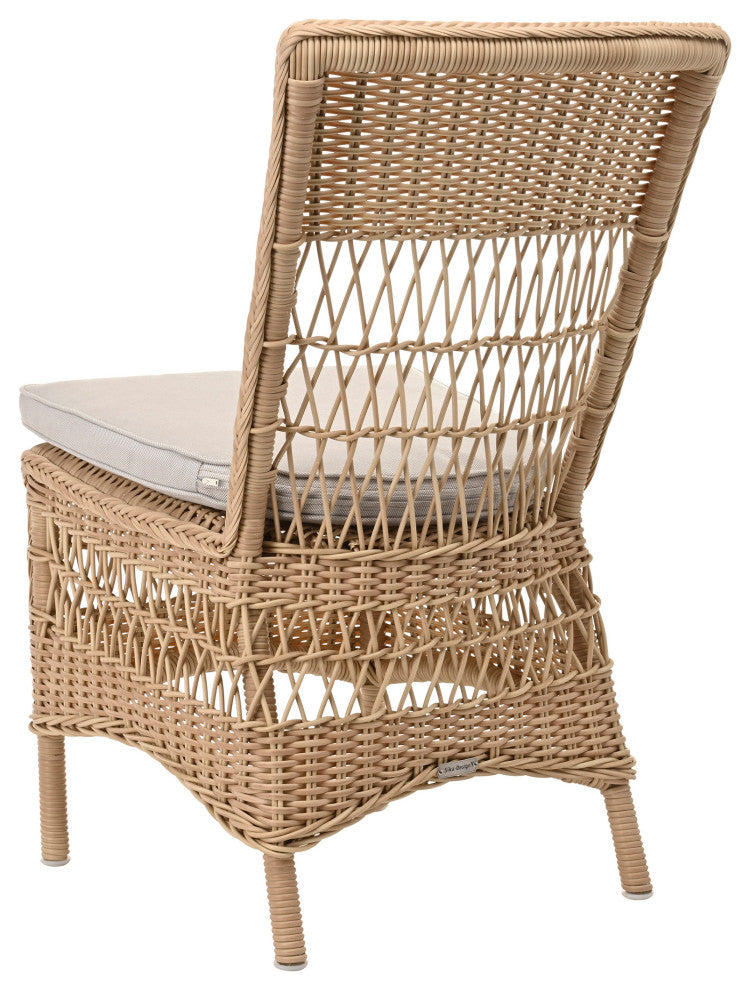 Marie Side Chair With Cushion, Natural Finish, Sailcloth Seagull Upholstery