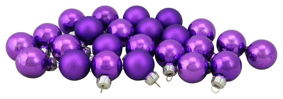 24-Piece Shiny and Matte Glass Ball Christmas Ornament Set, 1", Purple