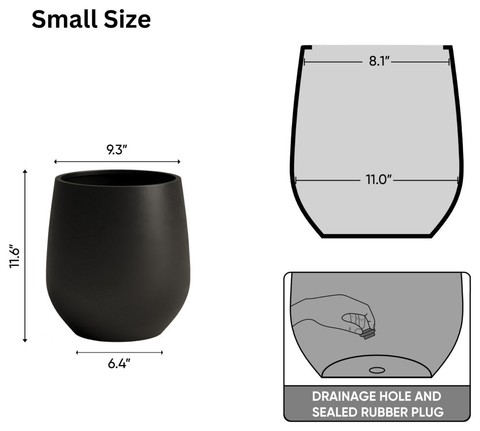 DTY Signature Mount Wilson 1-piece Fiberstone Tapered Planter, Black, Small