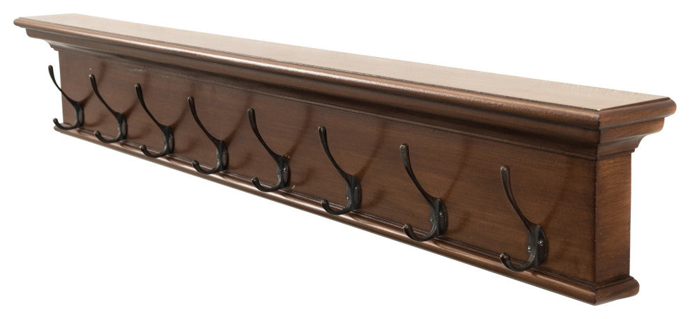 Rustic Mahogany Brown Wood Eight Hook Hanging Coat Rack