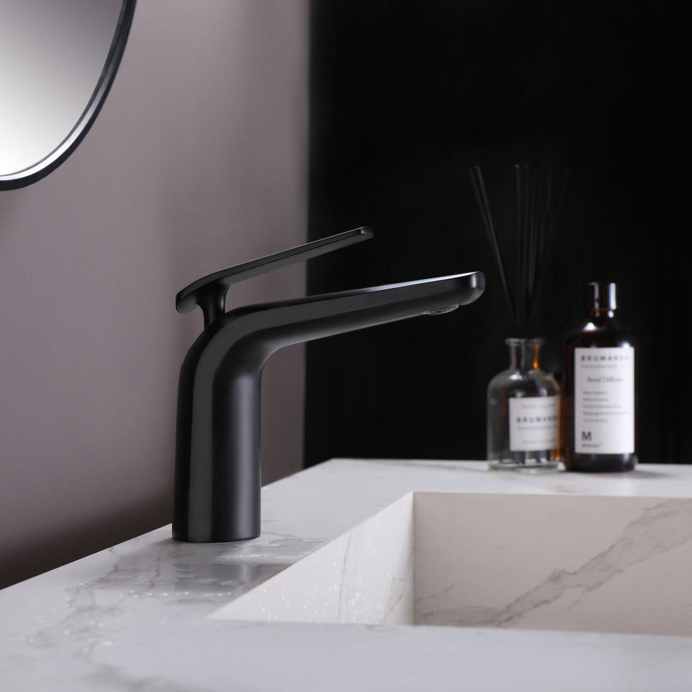 Deck Mounted Single Hole Bathroom Faucet, Matte Black