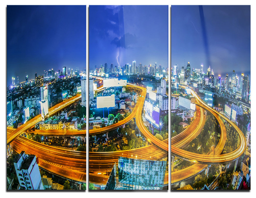"Bangkok City" Photography Glossy Metal Wall Art, 3 Panels, 36"x28"
