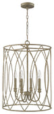 4 Light Rustic Foyer Pendant in Grey with a touch of gold leaf