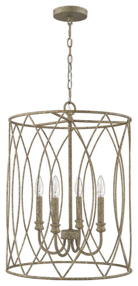 4 Light Rustic Foyer Pendant in Grey with a touch of gold leaf