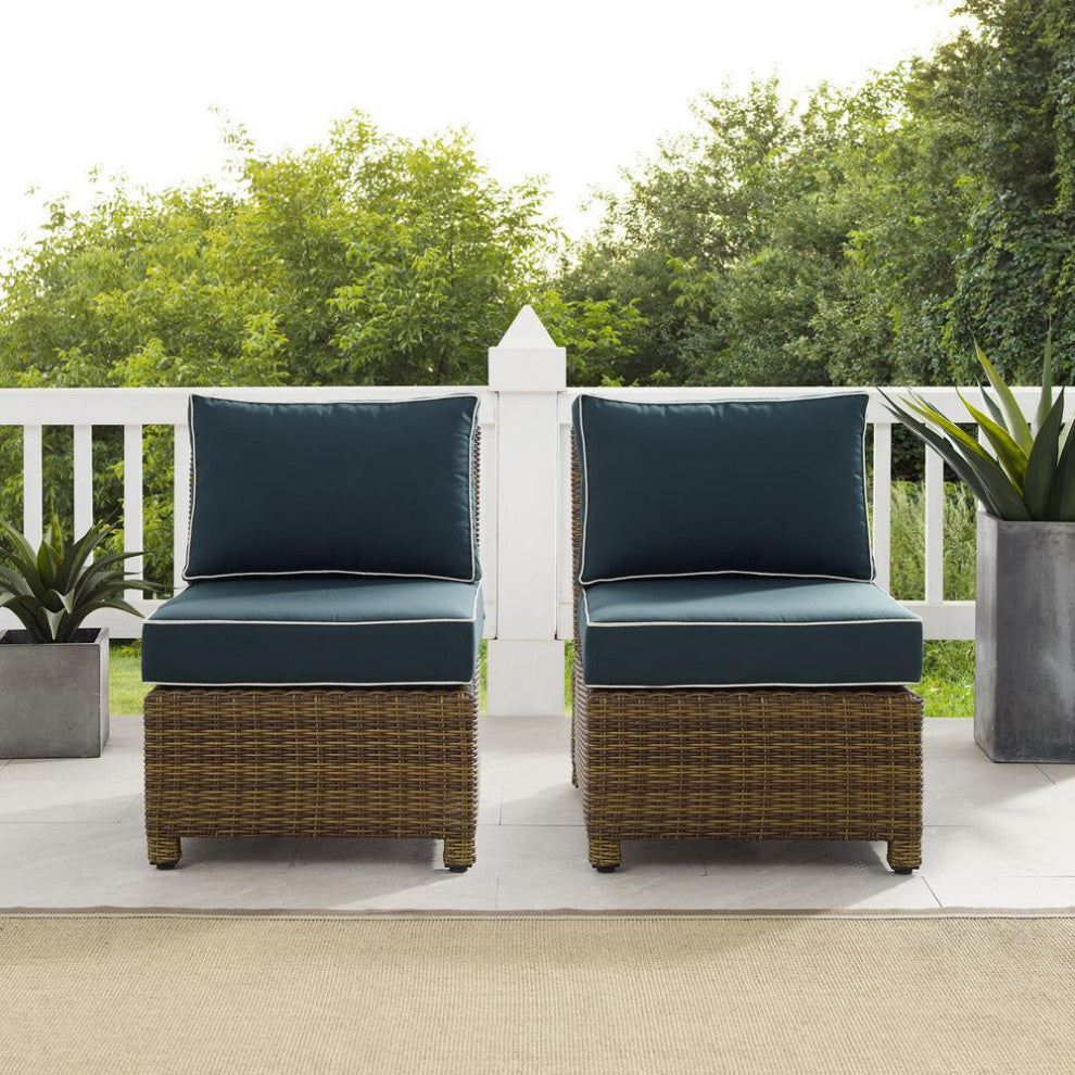 Bradenton 2Pc Outdoor Wicker Chair Set Navy/Weathered Brown - 2 Armless Chairs
