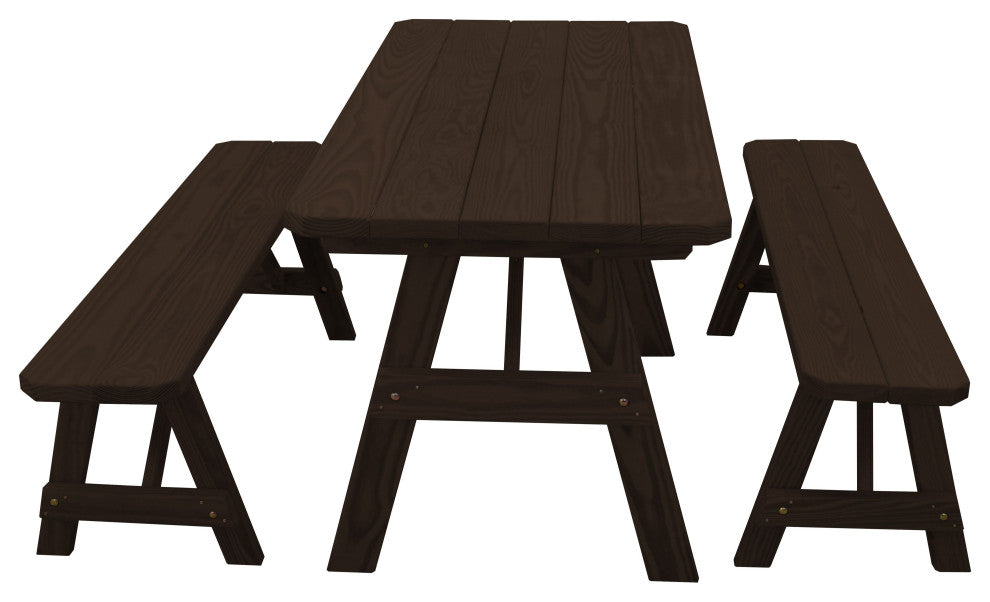 Pine Traditional Table With 2 Benches, Walnut Stain, 5 Foot, 2 Benches