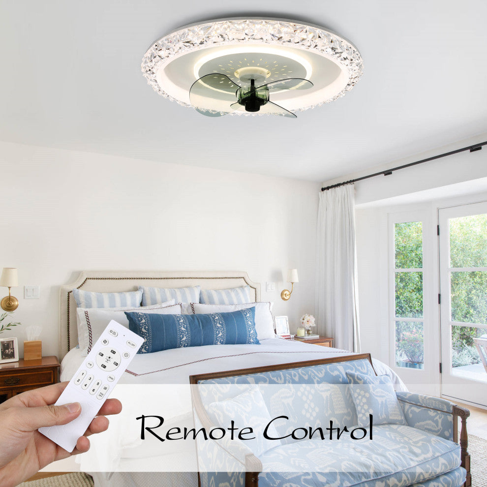 20" Modern Flush Mount Ceiling Fan with Remote Control and Dimmable LED Light