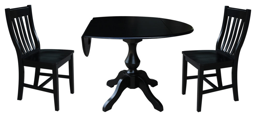 42" Round Top Pedestal Table with 2 Chairs, Black