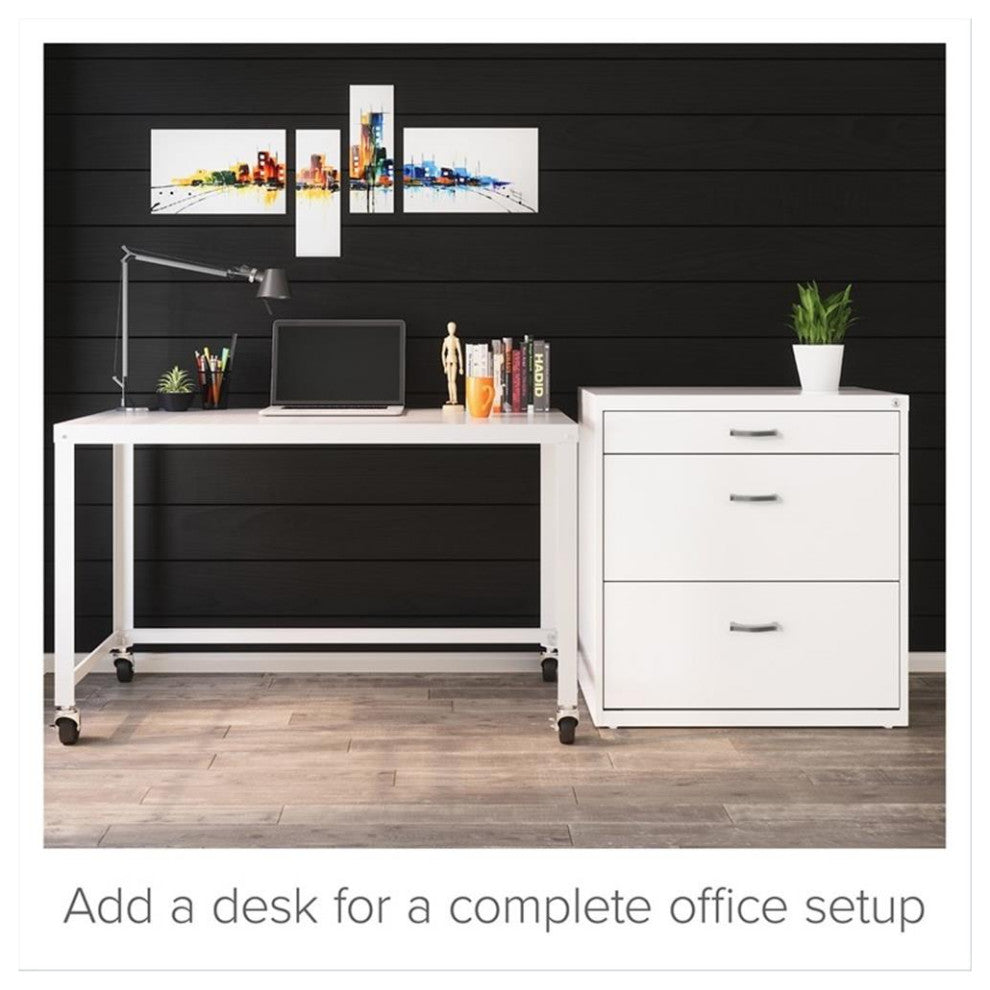 Space Solutions 30"W Metal 3 Drawer Home Office File Cabinet White