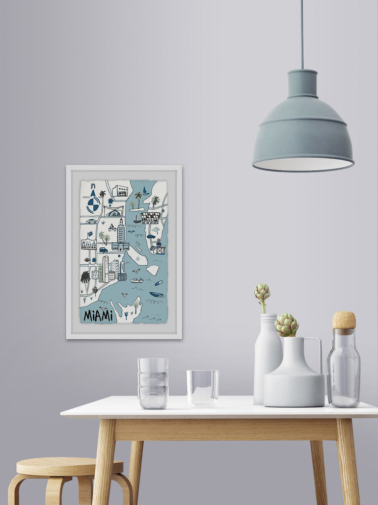 "Miami Landmarks" Framed Painting Print, 20"x30"