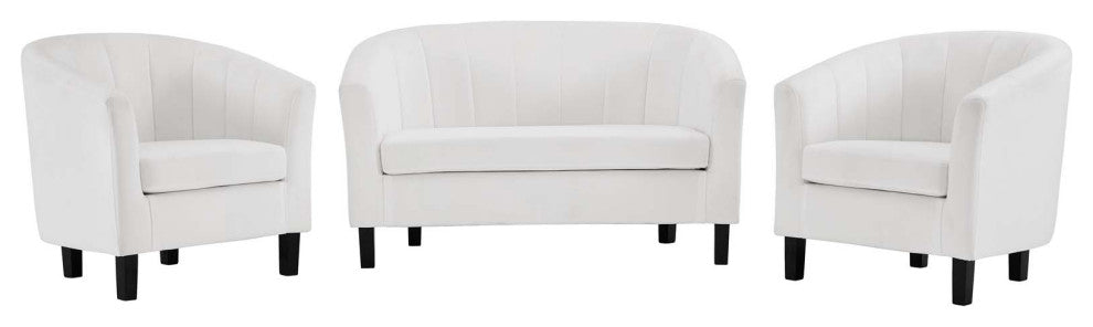 Tufted Armchair and Loveseat Sofa Set, Velvet, White, Modern, Lounge Hospitality