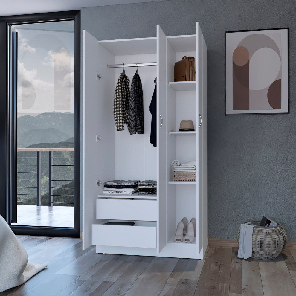 Casper Wardrobe with 2-Drawers, Hanging Rod and 3-Doors