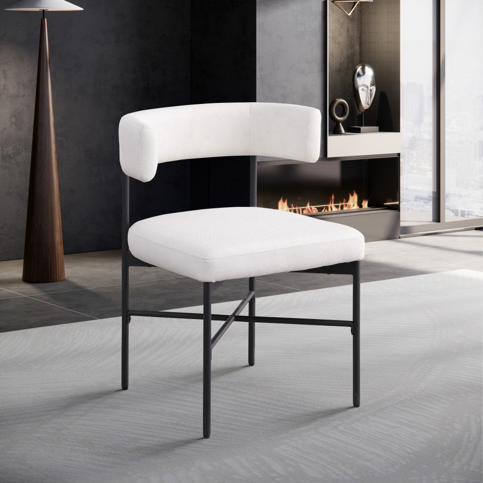 Rivage Durable Linen Textured Fabric Dining Chair, Set of 2, Cream, Matte Black Finish