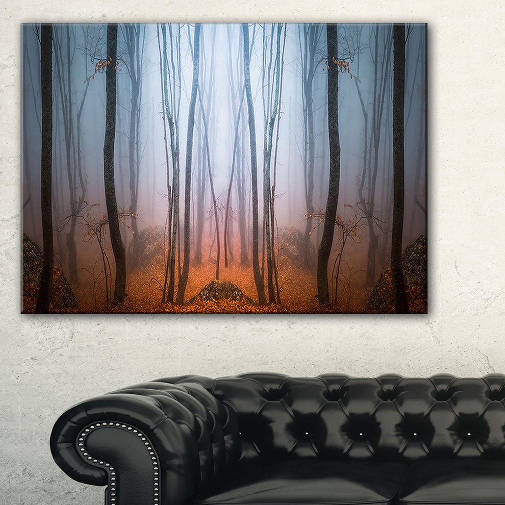 "Dense Foggy Autumn Forest" Landscape Canvas Photo Print, 1 Panel, 60"x28"