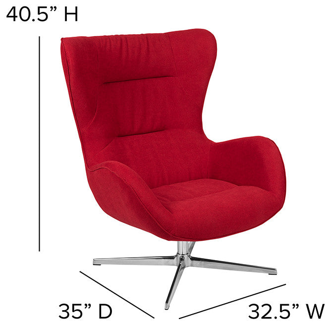Red Fabric Swivel Wing Chair
