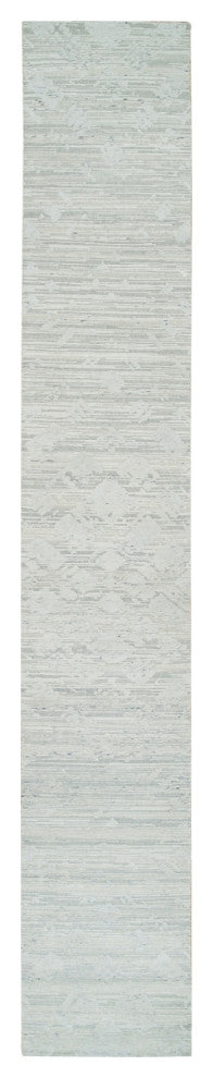 Ivory and Light Gray Hand Spun Undyed Natural XL Runner Oriental Rug 2'6"x16'