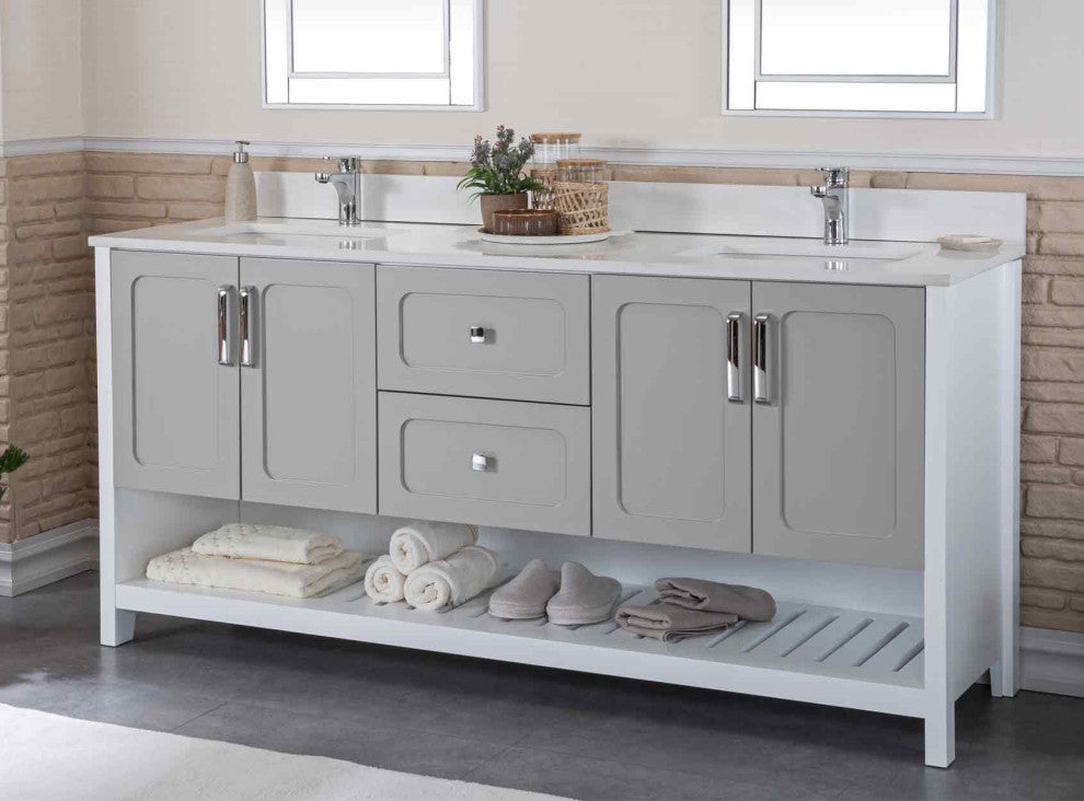 Florin Collection 72" Bathroom Vanity With Sink, Mirror, Countertop, Gray