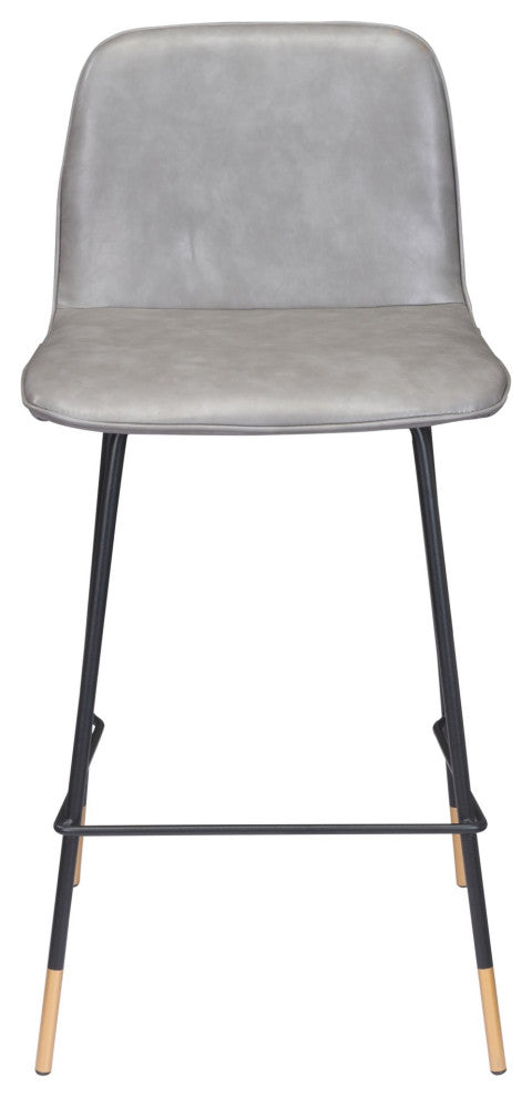 Counter Stool Chair, Steel Metal, Fabric, Gray, Black, Gold, Mid Century