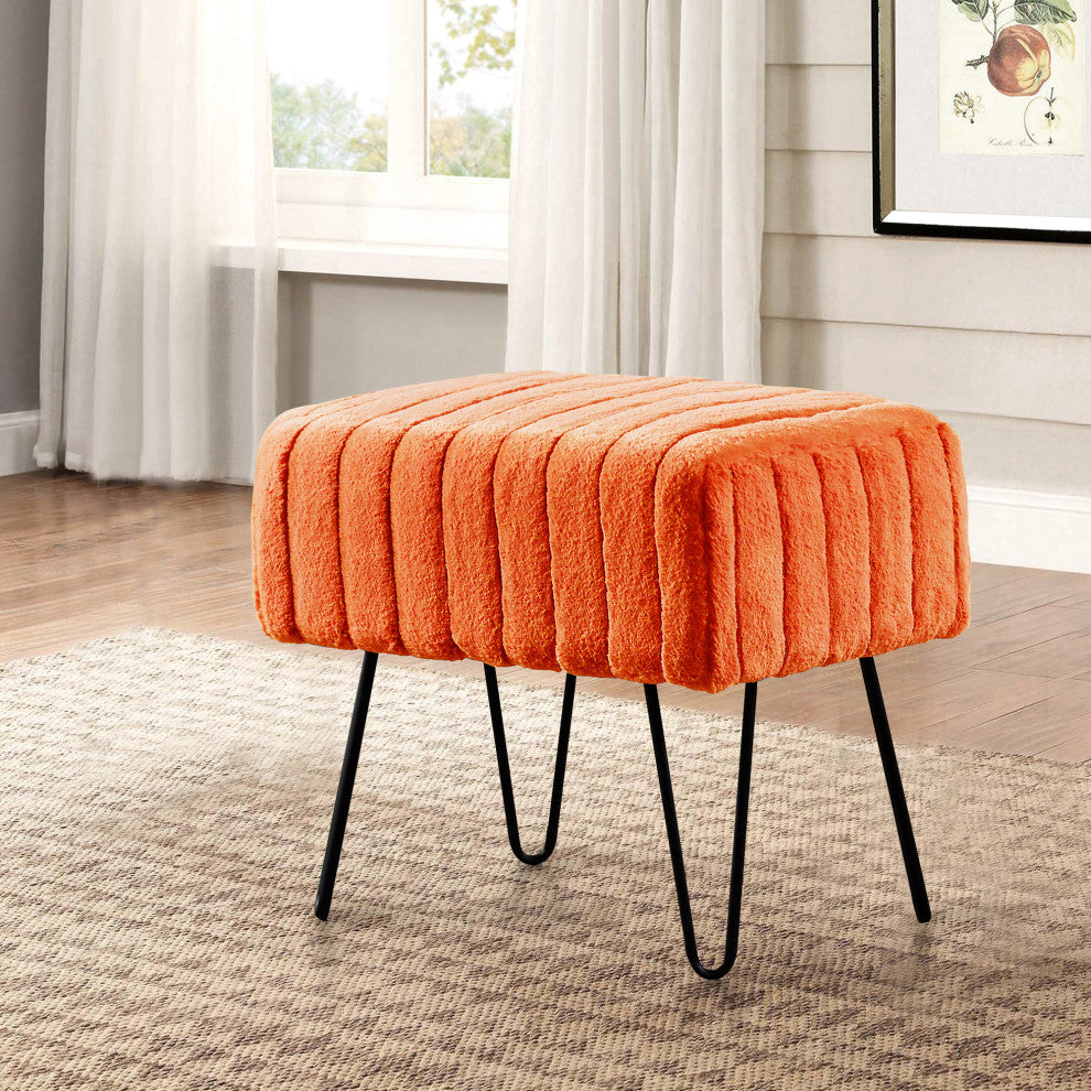 Serenta Super Mink Ottoman, Burnt Orange, 19''x13''x17''