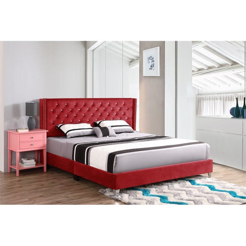 Chester Upholstered Velvet Bed, Cherry, King