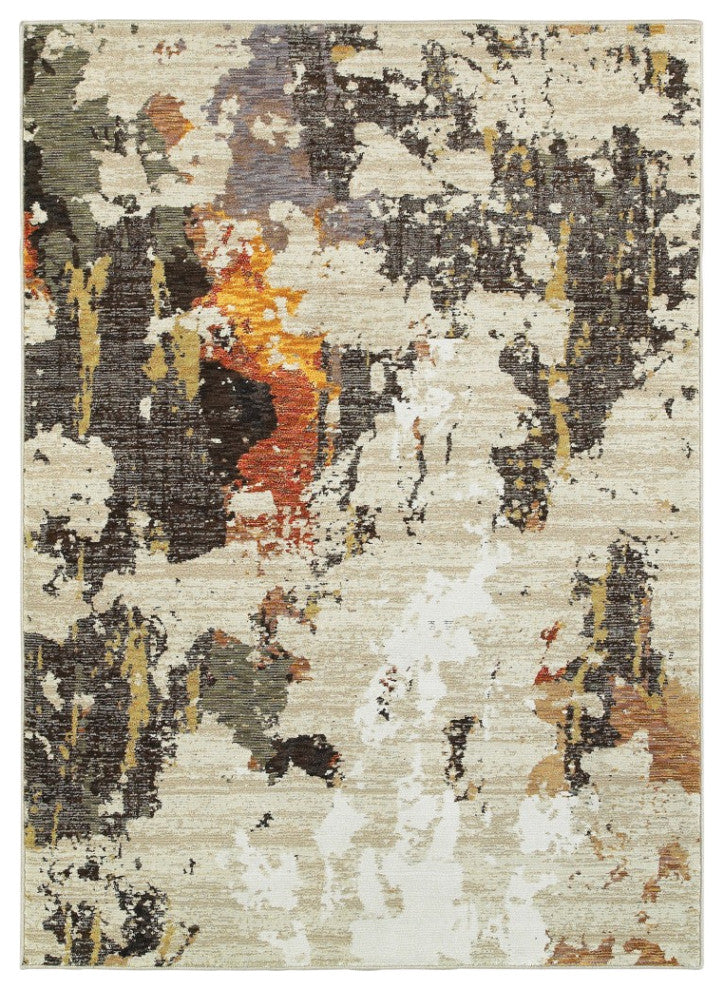 7??X 10??Abstract Weathered Beige And Gray Indoor Area Rug
