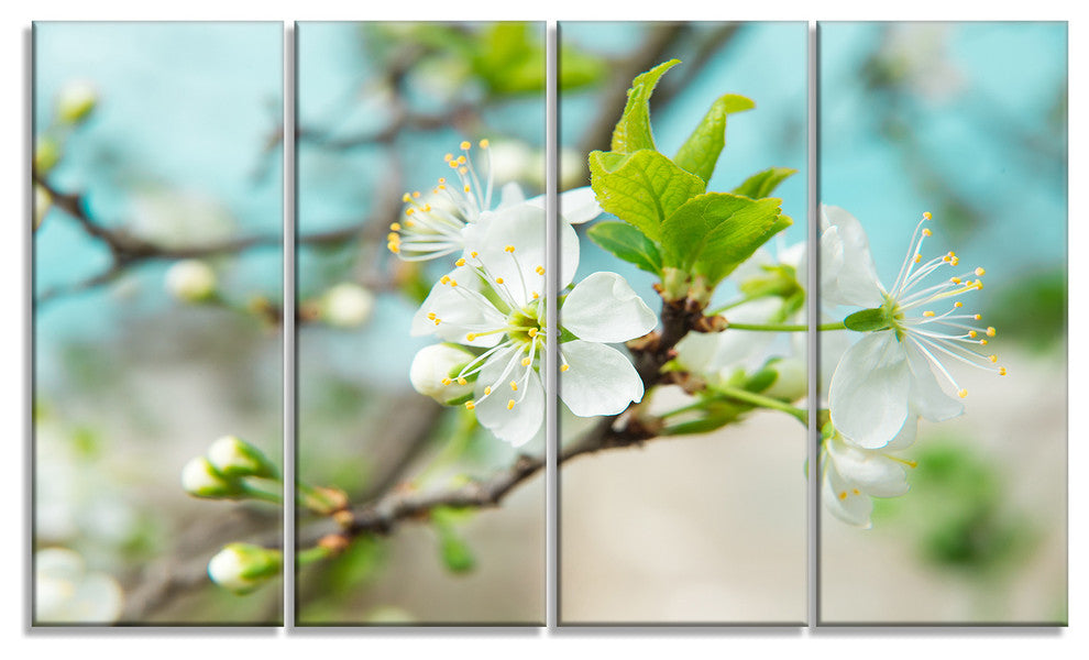 Beautiful Cherry Blossom n Spring, Floral Canvas Art Print, 48"x28", 4 Panels