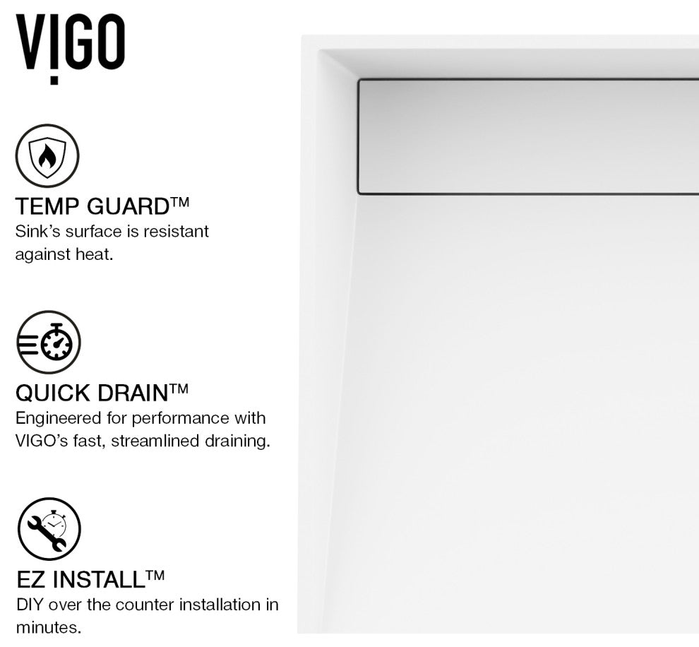 VIGO Starr 23"L x 15"W x 5"H Matte Stone Rectangular Bathroom Vessel Sink