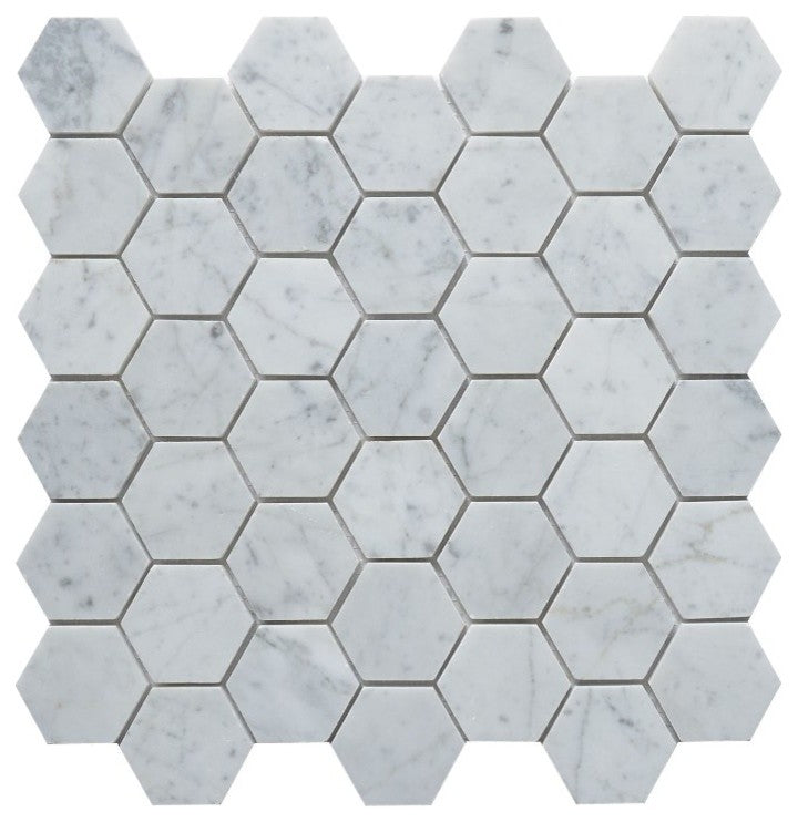 Carrara White Hexagon Polished Tile, 12"x12", Set of 30