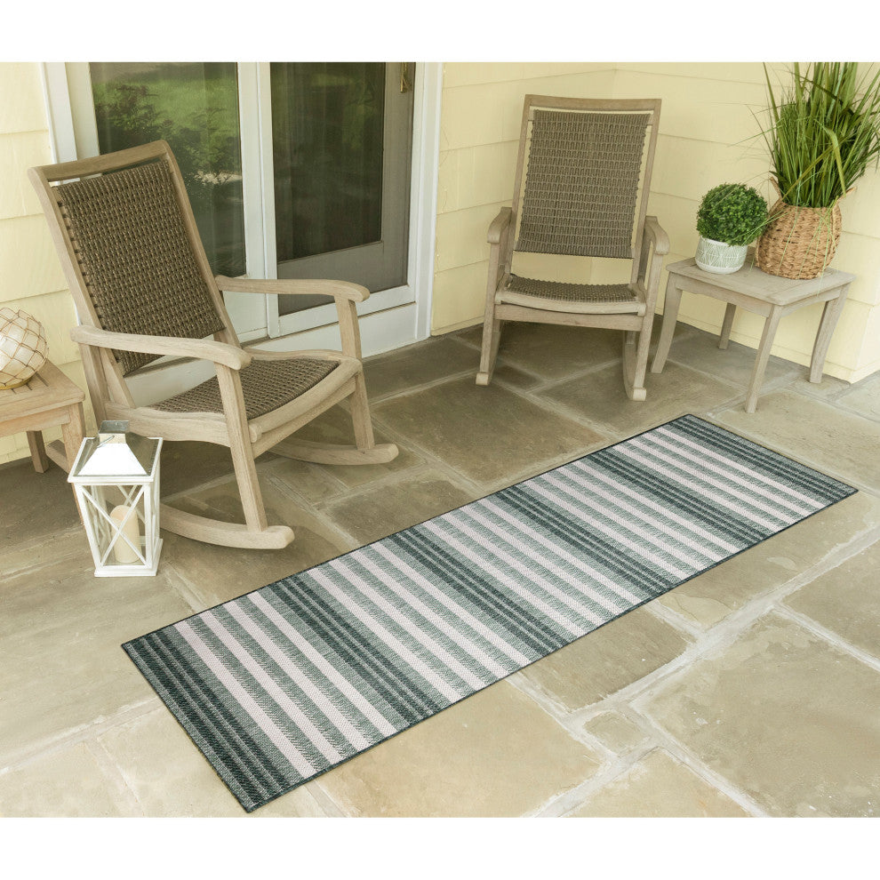 Malibu Faded Stripe Indoor/Outdoor Rug, Green, 1'11"x4'11" Runner