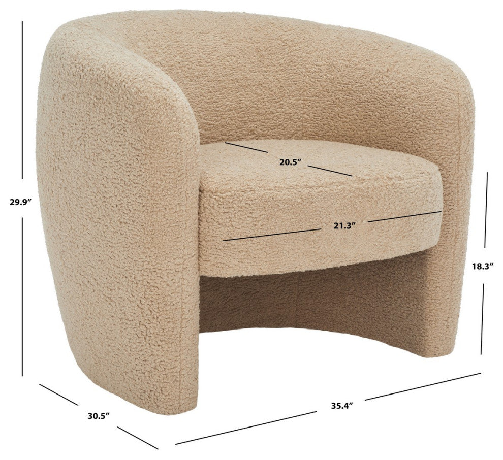 Safavieh Couture Everly Boucle Barrel Back Accent Chair, Light Brown