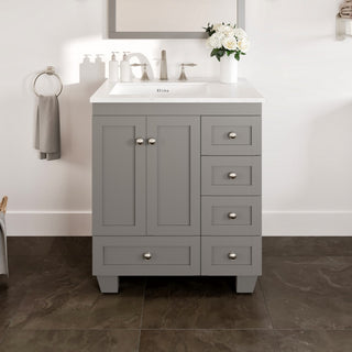 Eviva Acclaim 28" Transitional Bathroom Vanity w/ White Carrara Top, Grey