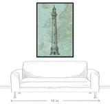 Lighthouse Coastal Map 32x48 Black Floating Framed Canvas