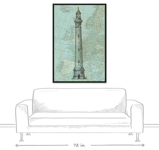 Lighthouse Coastal Map 32x48 Black Floating Framed Canvas