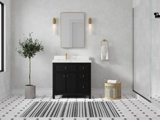 Sonoma 36 Left Offset Reeded  Bath Vanity in Black 2" Calacatta Laza