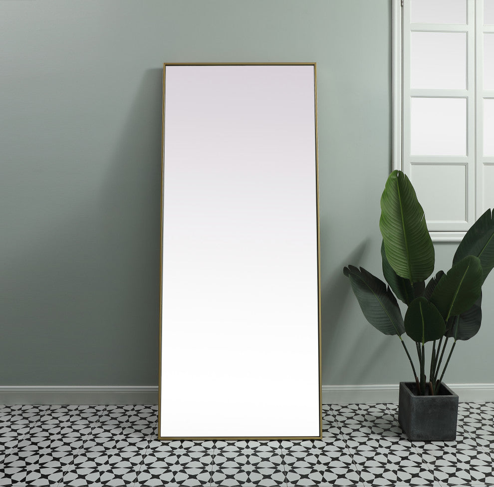 Metal Frame Rectangle Full Length Mirror 30X72 Inch, Brass