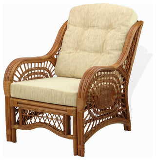 Malibu 3-Piece Rattan Wicker Living Room Set With Cushions, Colonial/Cream
