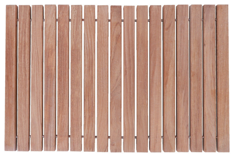 Nordic Style Teak Wood Natural Shower String Mat w/ Rubber Feet 23.62" x 15.75"